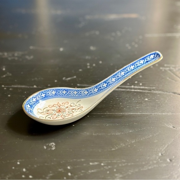 ANTIQUE, CHINESE RICE GRAIN, PORCELAIN, SOUP SPOON. TRADITIONAL BLUE & WHITE. - Picture 2 of 6